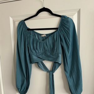 Blue crop top with puff sleeves